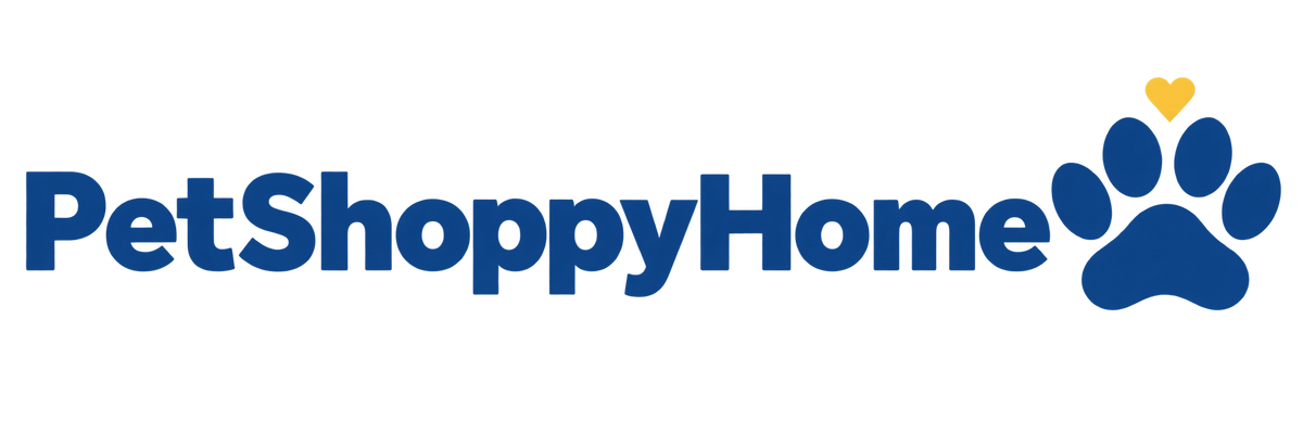PetShoppyHome blu con impronta di cane e piccolo cuore giallo